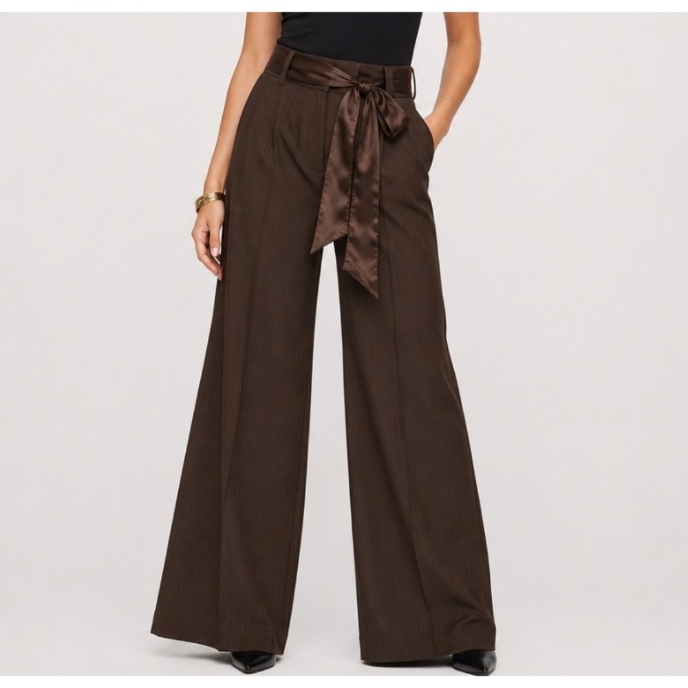 Vtg Banana Republic Wide Leg Trouser Pants 8 Tie Belt Brown Career Party Y2k NWT